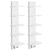 5 Tier Vertical Wall Shelf Unit with Hooks (Set of 2)